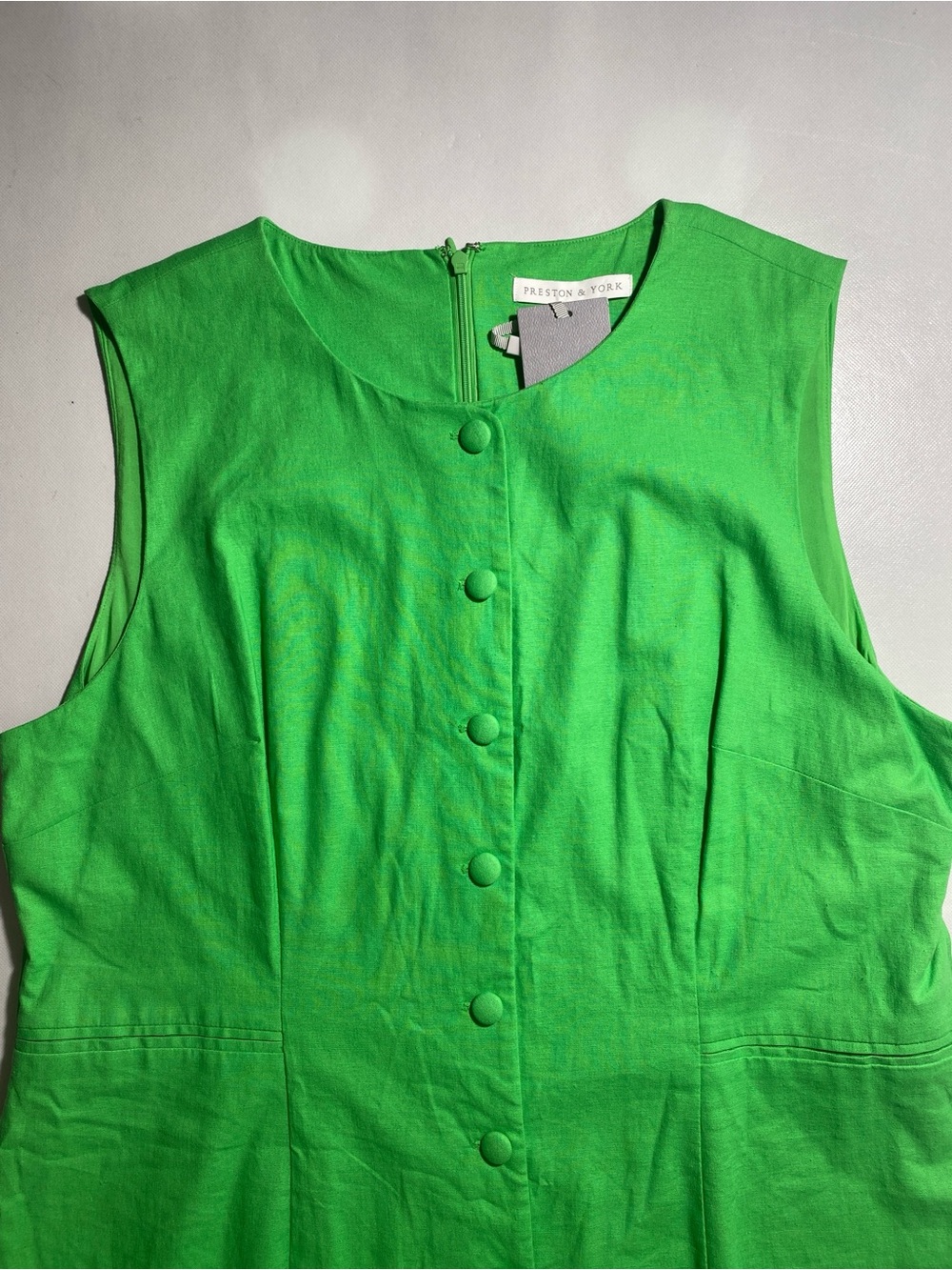 NEW Women's Preston & York Sleeveless Faux B Front Linen Blend Pear $119 - Picture 8 of 11